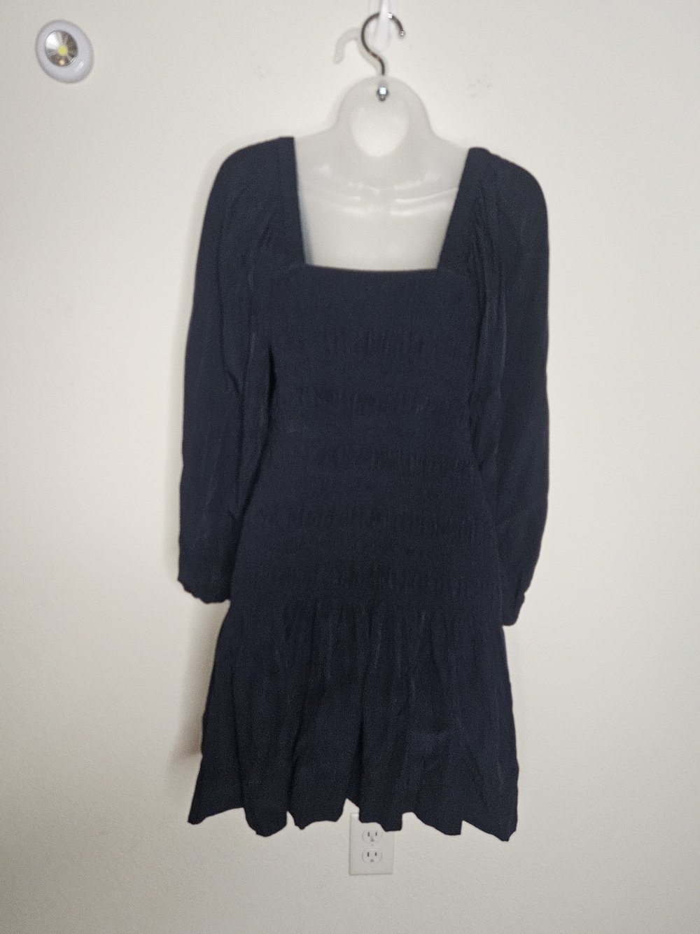 GANNI Ripstop Navy Smocked Mini Dress Puff Peasant Sleeve Square Neck SZ 34 US 4 - Picture 10 of 13